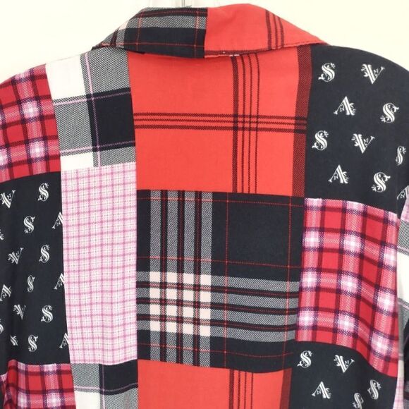 Victoria's Secret Red Patchwork Nightshirt Button Front Knee Length LS Cotton XS - Picture 5 of 9